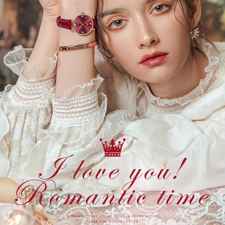 OLEVS Valentine's Day Gift 2023 New Fashion Quartz Small Green Watch Simple Belt Women's Watch