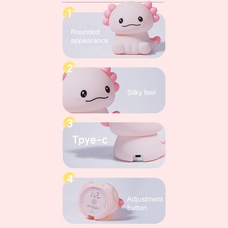 Axolotl Night Light Silicone Lamp Axolotl Shape LED Changing Colors Cute Bright Lighting For Nursery Bedroom Bathroom Toddler