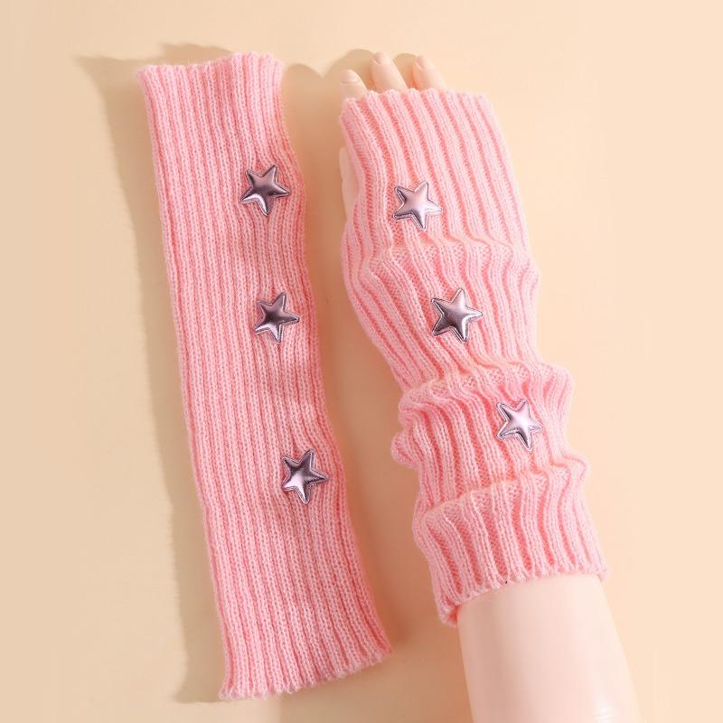 Y2K Star Gloves for Women Girls Japanese Harajuku Sweet Lolita Arm Sleeves Autumn Winter Arm Warmers Knitted Mittens Accessories