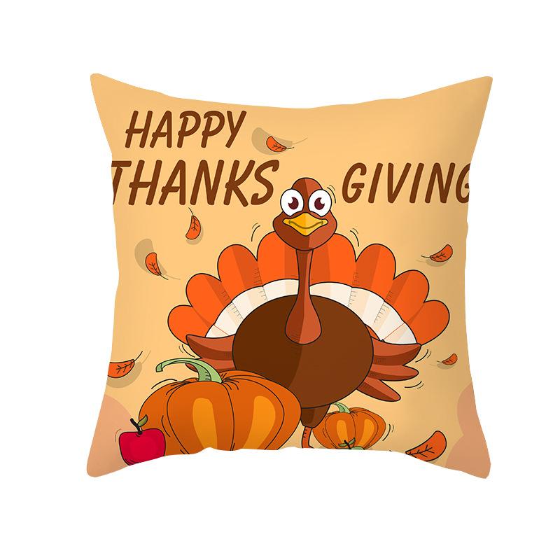 Autumn Harvest Thanksgiving Cushion Cover New Arrival Turkey Pumpkin Peach Skin Printed Cushion
