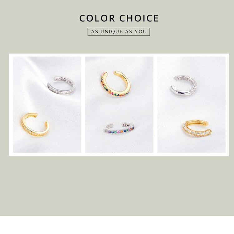 Bamoer 1 PCS Colorful Zircon Ear Clip, Women Genuine 925 Sterling Silver Clear CZ Statement Wedding Jewelry