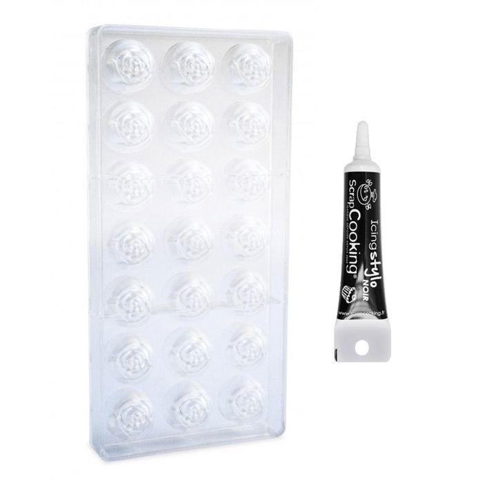 Roses Rigid Chocolate Mold + Black Icing Pen