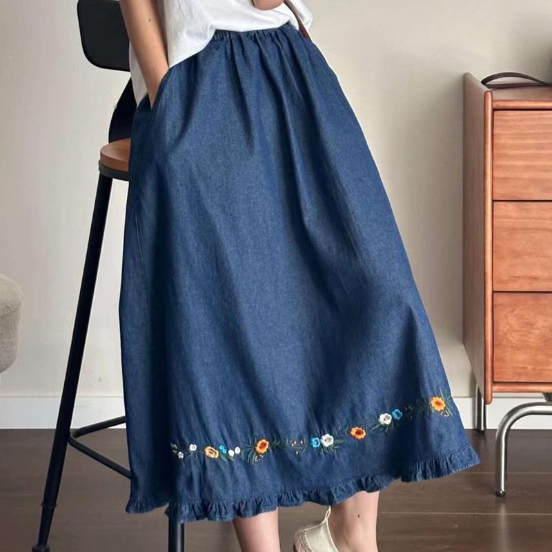Half Skirt Women Cotton Summer Casual Versatile Elastic Women's Skirt Loose Comfortable Large Size Pleated Skirt