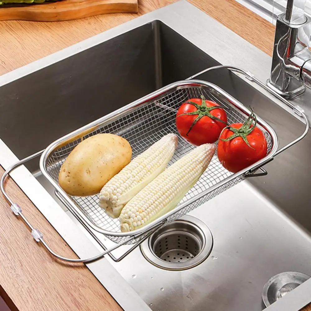 Stainless Steel Expandable Sink Colander Fine Mesh Sink Strainer Sink Drainer Basket Vegetables