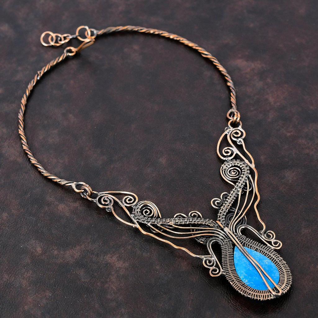 Smithsonite Necklace Copper Wire Wrapped Gemstone Necklace Handmade Necklace Copper Jewelry Adjustable Necklace For Gift Wire Wrap Jewelry