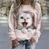 2023 Autumn New Women Round Neck Long Sleeve Fashion Casual Home High Quality Fabric Cute Cat Print Long Sleeve