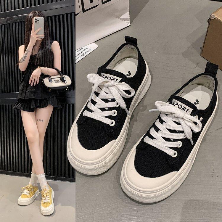Platform Canvas Shoes Spring New Versatile Height Increase Casual Sports Board Shoes Breathable White Shoes Biscuit Shoes Women
