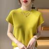 IHUASU Women's Short-sleeved T-shirt Spring and Summer Loose Thin O-neck Knitted Bottoming Shirt Tops