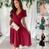 Temu Women's Sexy V-Neck Solid Color Mid-Calf Dress - European American Style