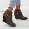 2024 Autumn Winter New Wedges High Heels Ankle Boots Retro Belt Buckle Women's Shoes Fashion Platform Short Boots Botas De Mujer