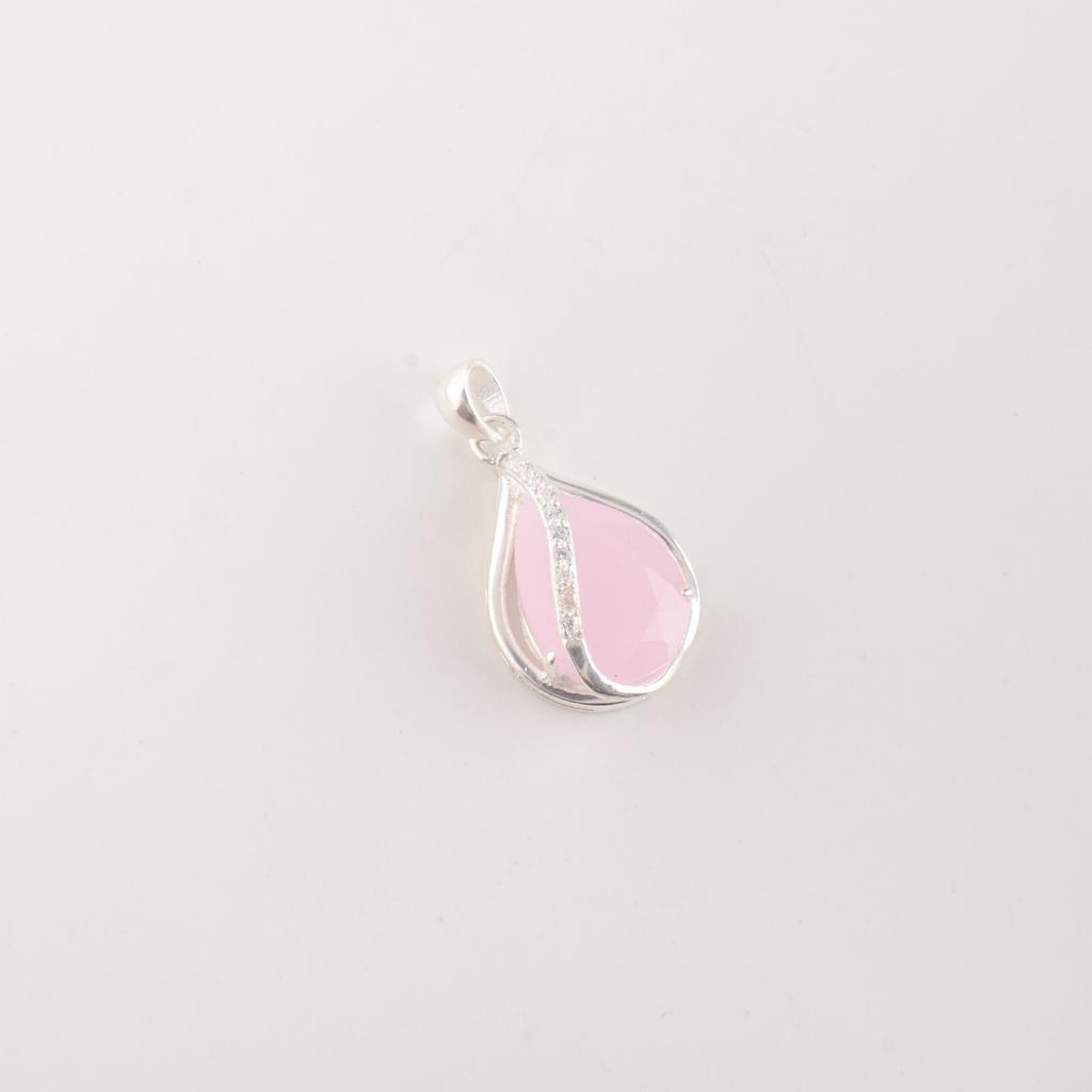 Rose Chalcedony Gemstone Zircon Pendant 925 Sterling Silver Jewelry Tiny Pendant CZP-7-7