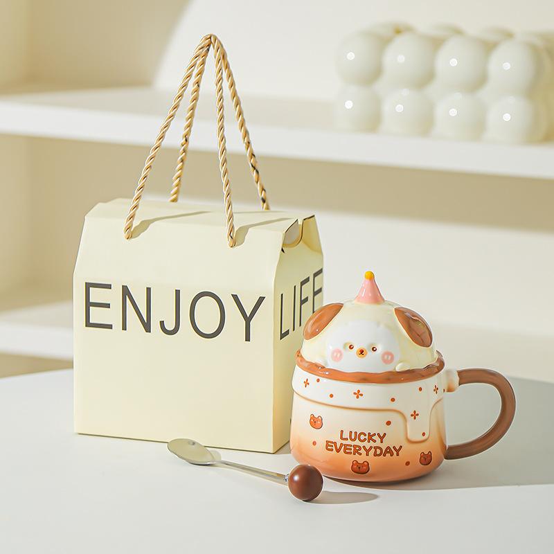 Household Drinking Cup Ceramic Coffee with Lid Mug Girl High Looking Birthday Gift Souvenir Cute