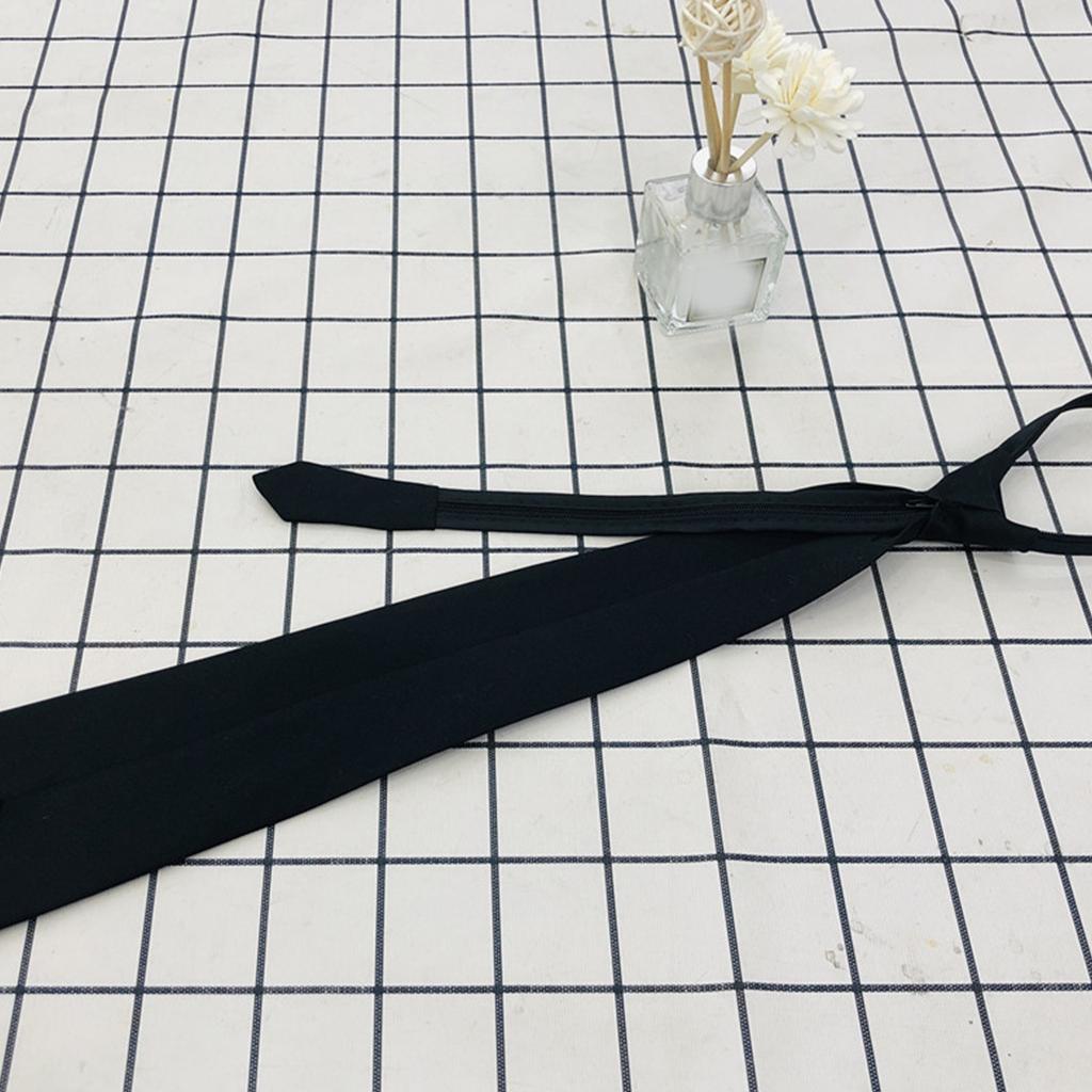 Retro Solid Color Silky Narrow Necktie School Uniform Zipper Pre-Tied Arrow Tie