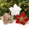 Large Glittery Christmas Flowers Simulation Sequin Floral Xmas Tree Decor Cloth Flowers Christmas Party Home Decorative Ornament