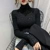 Women's Shiny Diamond Slim Fit Turtleneck Sweater - Long Sleeve Knitted Top