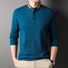 Spring New Cotton Long-Sleeved T-shirt Middle-Aged Men's Polo Collar Solid Color Polo Shirt Fashion Casual T-shirt