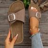 2024 Summer Hot Selling Women's Shoes Fashion Solid Color Open Toe Flat Ladies Slippers Solid Color Mid Heel Buckle Beach Shoes