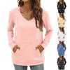 Women's Fashion Casual V Neck Long Sleeve Solid Color Pocket Drawstring Hooded Top