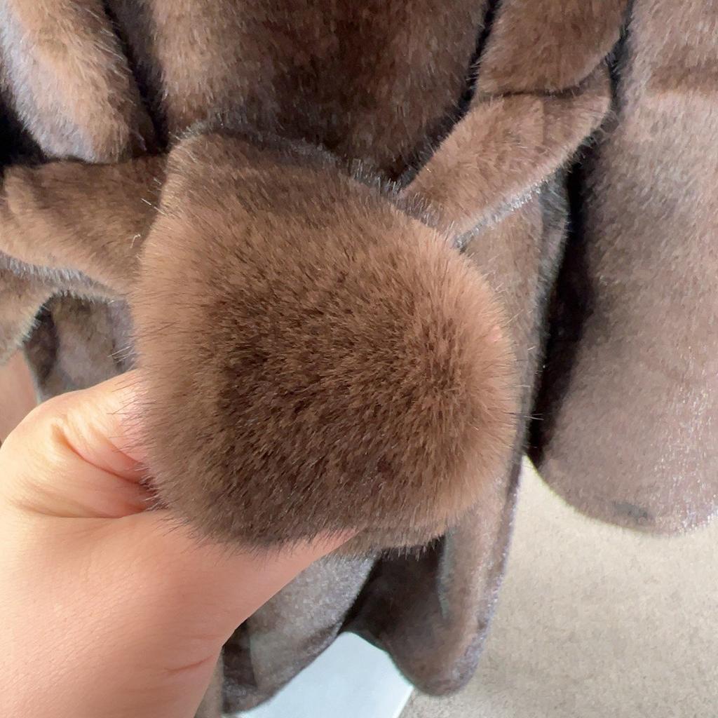 Belted Faux Mink Fur Coat Women Winter Beige Gradient Furry Fur Jacket Luxury Brand Hooded Warm Outerwear Overcoat