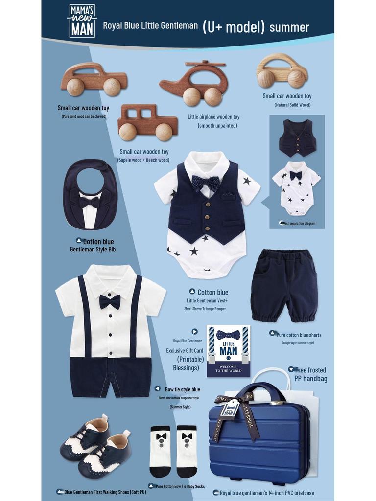 Royal Blue Baby Boy Gentleman Suit Gift Set for Autumn/Winter - Perfect for First Birthday, Full Moon, or Hundred Days Celebration