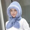 Women's Winter Faux Fur Hat Thick Warm Plush Ear-Protector Riding Cap Solid Color with Scarf Buckle