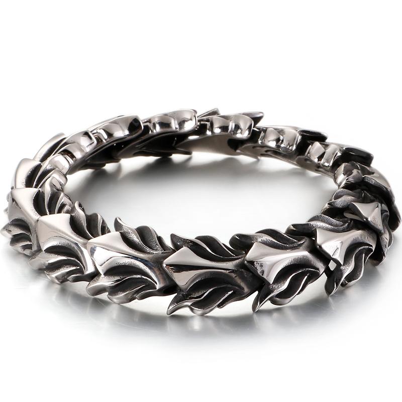 17MM Keel Chain Bracelet For Men Old Silver Color Stainless Steel Men's Bracelets Accessories Vintage Bikers Jewelry Armband