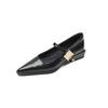 2025 Spring High-end Pointed Mary Jane Metal One-word Buckle Retro Light Mouth Thick Heel Single Shoes Women