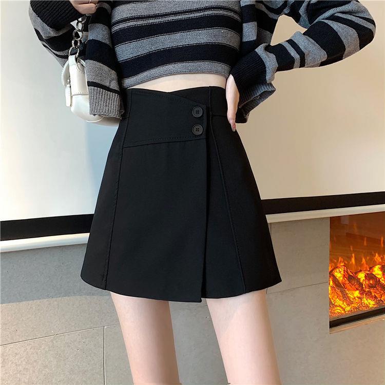 Women's High Waist Wide-Leg Skirt-Pants: 2025 Spring/Summer A-Line Faux Two-Piece Shorts Suit