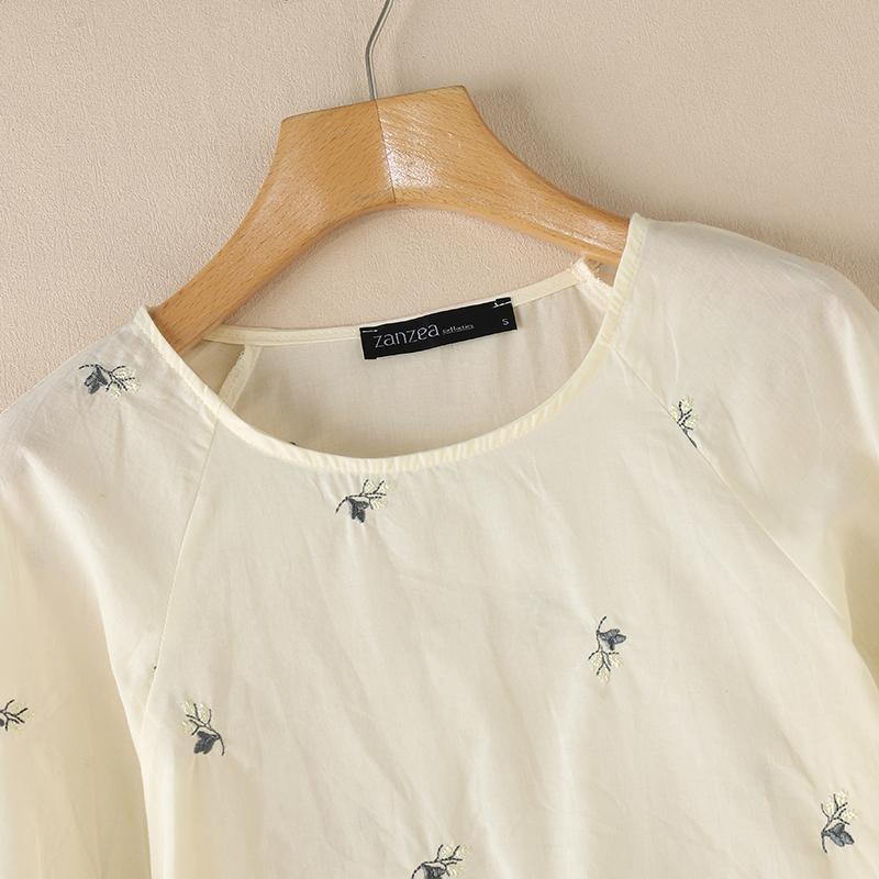 ZANZEA Женская повседневная летняя блузка с цветочной вышивкой и круглым вырезом с рукавами 3/4