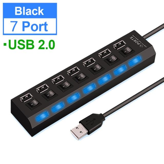 USB 2.0 Hub Multiport USB Splitter Power Adapter 4/7 Port Multi Extender Fast Charger Cell Phone Charger
