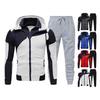 Men Autumn Winter Hoodie Pants Suit Fashion Hooded Splicing Zipper Coat with Elastic Waist Drawstring Pants Set