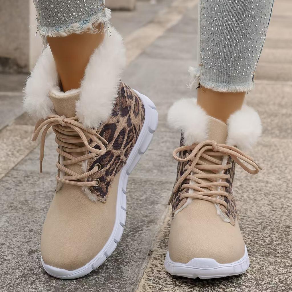 Women Ankle Boots Winter Comfortable Warm Fluffy Boots Lace Up Soft Sole Platform Shoes Women Non Slip Thick Plush Snow Boots