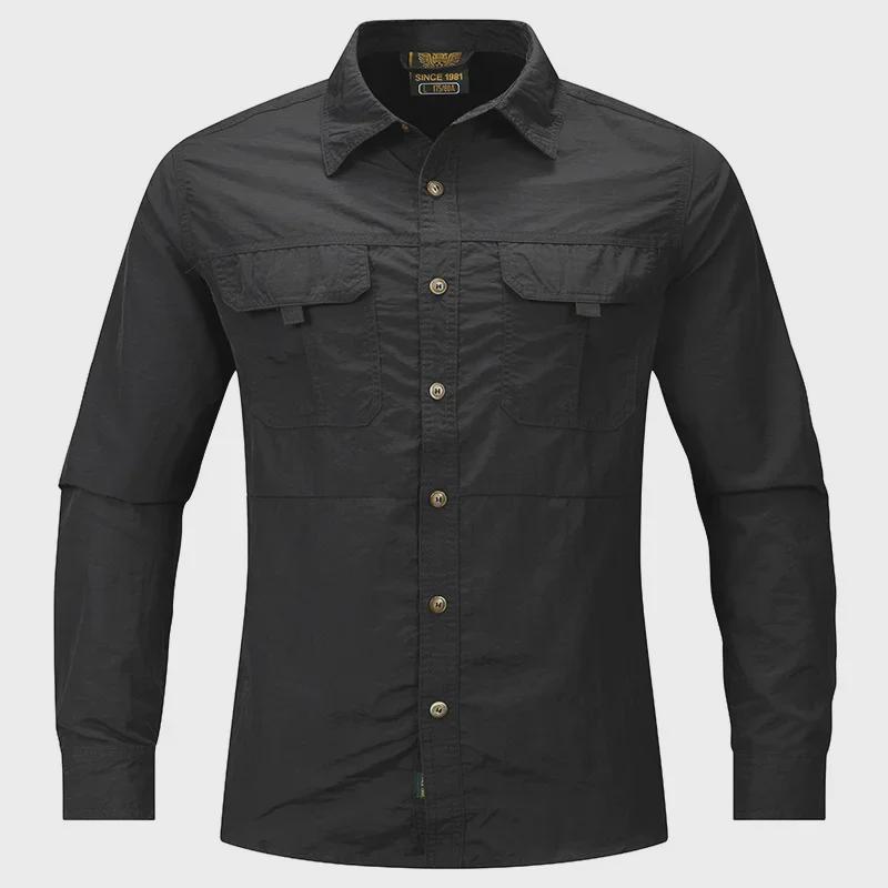 Men's Casual Loose-Fit Long-Sleeve Shirt - Solid Color, Large Size, Autumn Workwear with Pocket