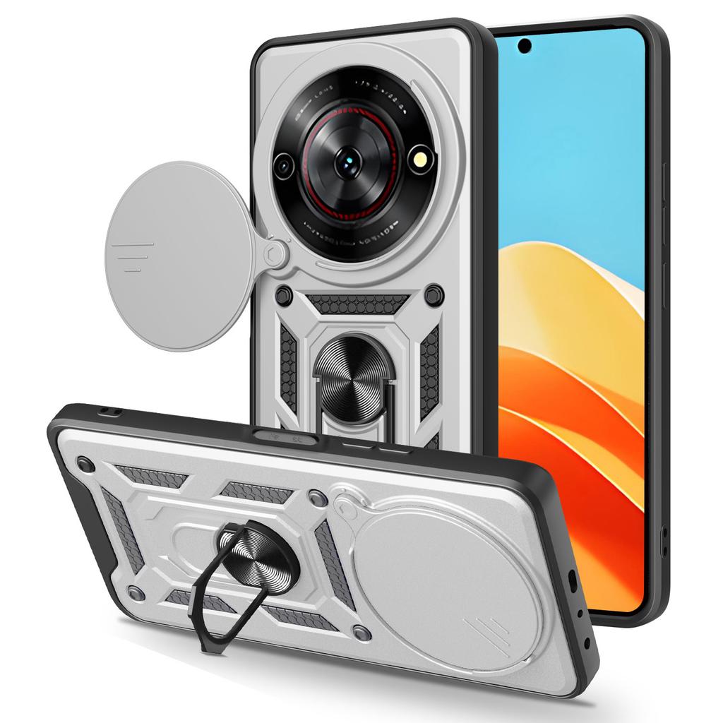 For ZTE Nubia Focus/Blade A75 5G Case with Slide Camera Lid PC+TPU Kickstand Phone Cover