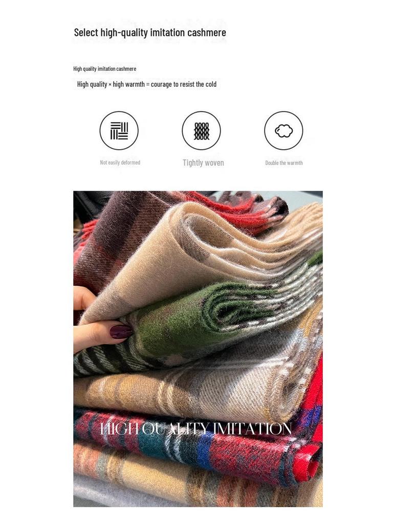 2024 Британский красный клетчатый шарф из искусственного кашемира: Теплый зимний подарочный платок на шею