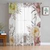 Plants Flowers Watercolor Sheer Curtains For Living Room Kitchen Window Curtains Bedroom Tulle Voile Curtains