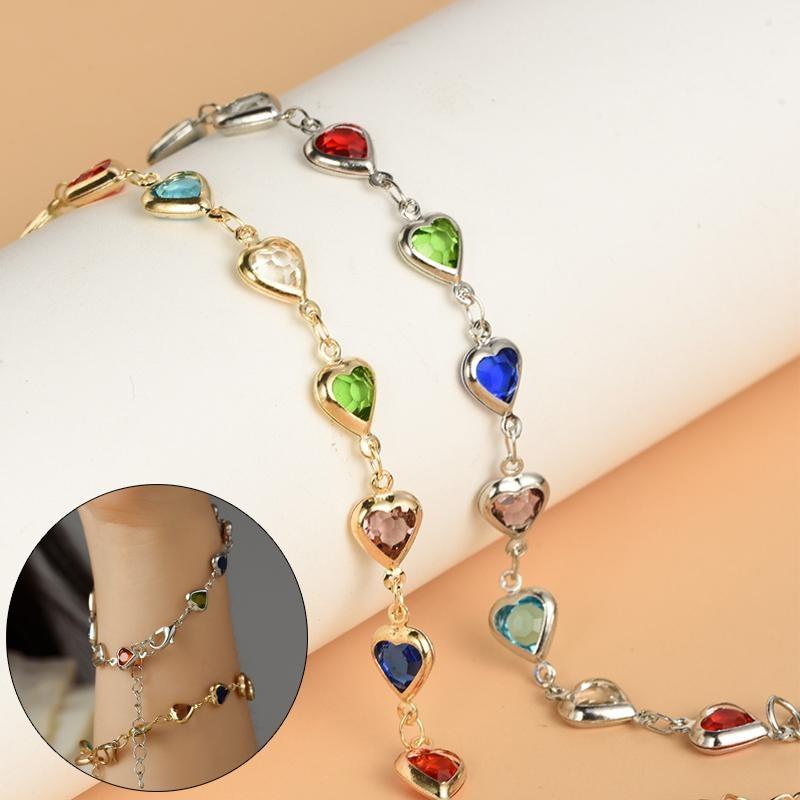 1Pc Exquisite Colorful Heart Bracelet for Women Charm Metal Chain Bracelets Party Birthday Jewelry Gift