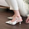 Fashionable! White Pointed Buckle Strap Stiletto High Heels Women's Spring Bag Head Empty Sandals