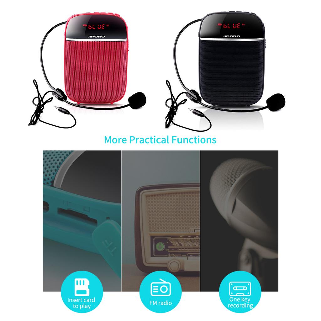 Portable Voice Amplifier for Teachers with Wired Microphone Headset Waistband Rechargeable Personal
