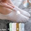 5 Pairs Summer Women's Mesh Cotton Socks Solid Color Silicone Invisible Boat Socks Silicone Non-slip Ankle Socks Deodorant Antibacterial Socks