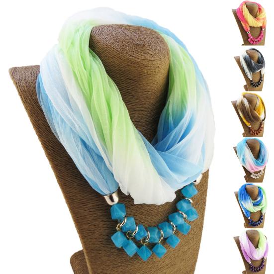 Summer Ladies Scarf Stylish Comfortable Resin Stone Charm Female Necklace Outdoor Wear Sun Protection EMA