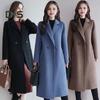 Women Jacket Turn-down Collar Pockets Solid Color Double-breasted Loose Fit Overcoat Thermal Long Sleeved Commuting Dating Spring Fall Winter Coat