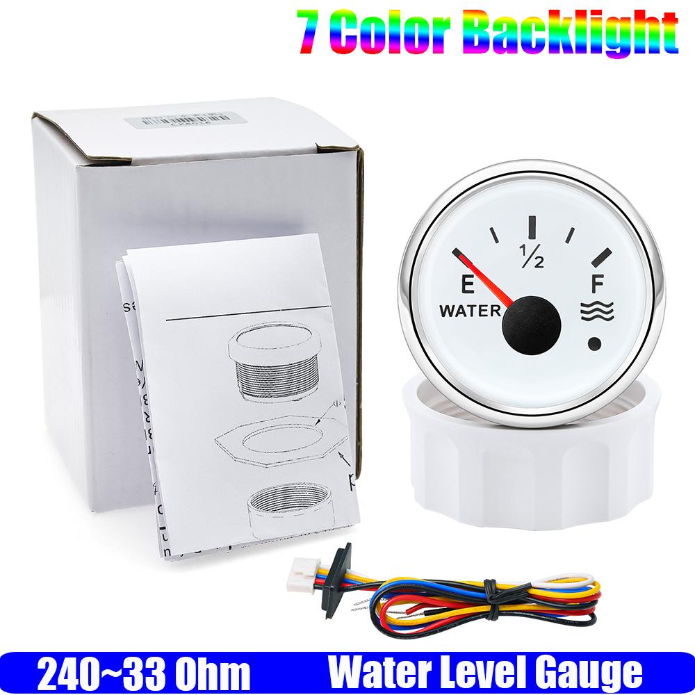 2" 52mm Water Level Gauge with Alarm 0-190 OHM Water Level Meter Indicator 240-33 OHM for Auto Car Boat Yacht Marine 12V 24V DC