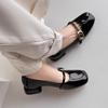 Fashion Hot Sale Patent Leather Marry Janes Shoes Women Round Toe Buckle Strap Shallow Mid Thick Heeled Shoe Office Career Pumps