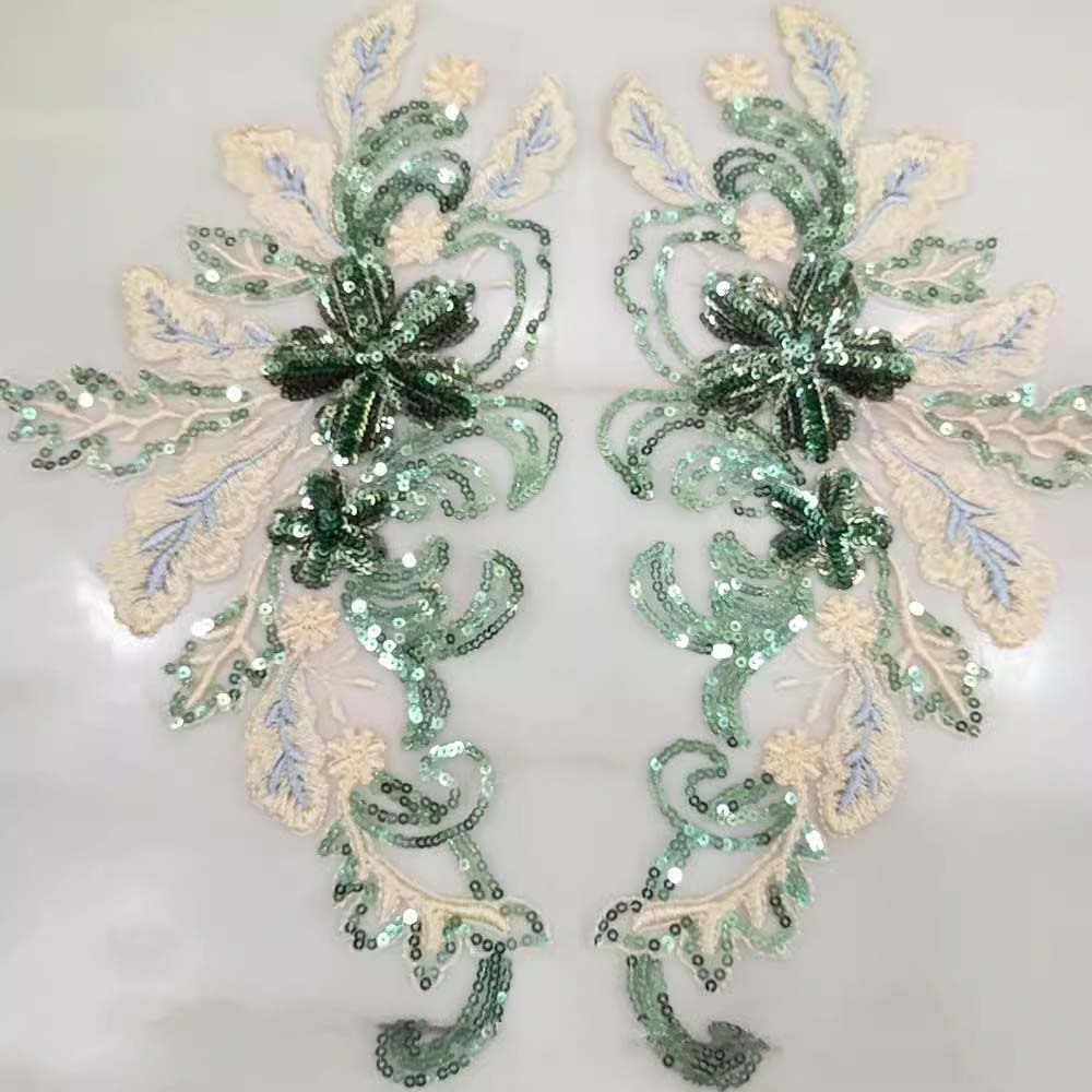 1 Pair Flower Sequins Embroidered Wedding Appliques Sew Patch For Dress DIY Decoration