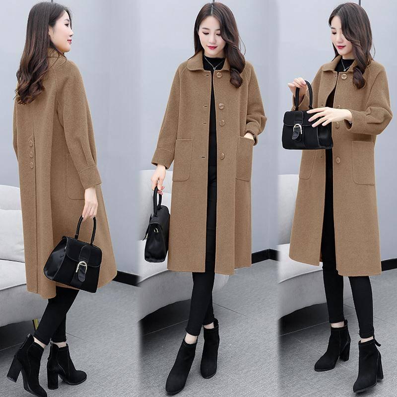 Women Coat Winter Woollen Blends Coats Autumn Winter Long Sleeve Casual Outwear Jackets Coat
