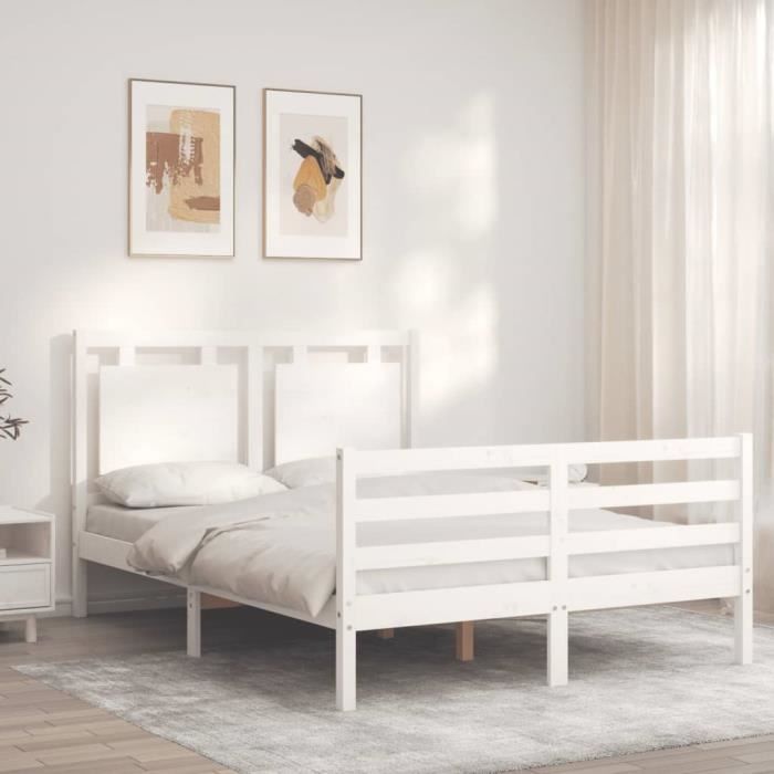 VidaXL Bed Frame with Headboard White 120x200 Cm Solid Wood 3194047