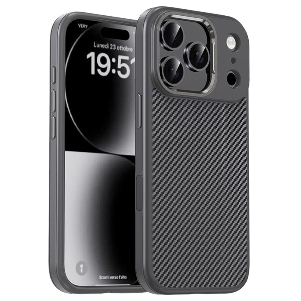 IPAKY For iPhone 17 Pro TPU Case Carbon Fiber Texture Phone Cover Metal Lens Frame