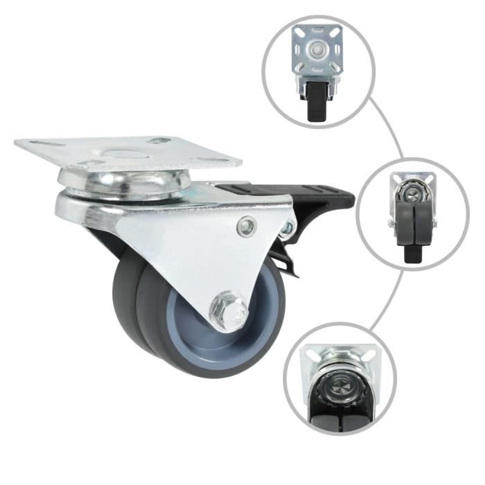 VidaXL Roulettes pivotantes doubles à double frein 4 pcs 50 mm