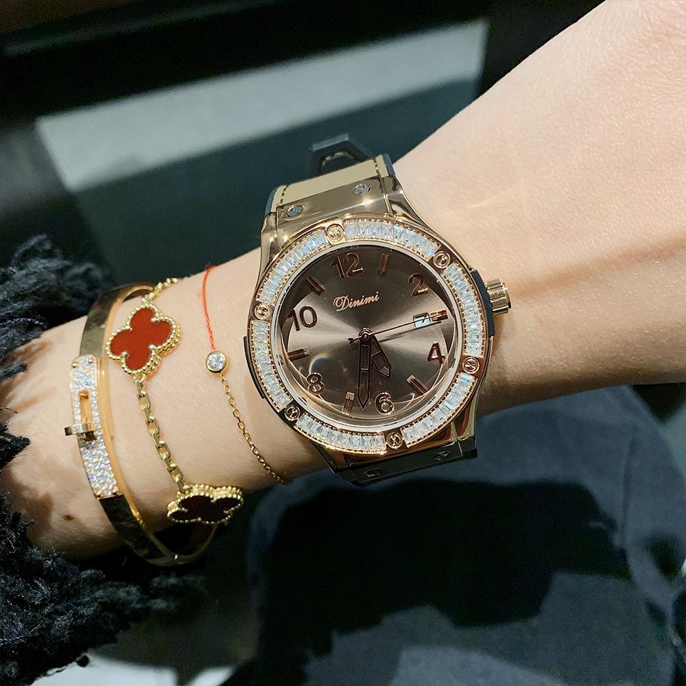 Модные повседневные женские часы с большим циферблатом, кварцевые часы, простые и модные стрелки на силиконовом ремешке со стразами